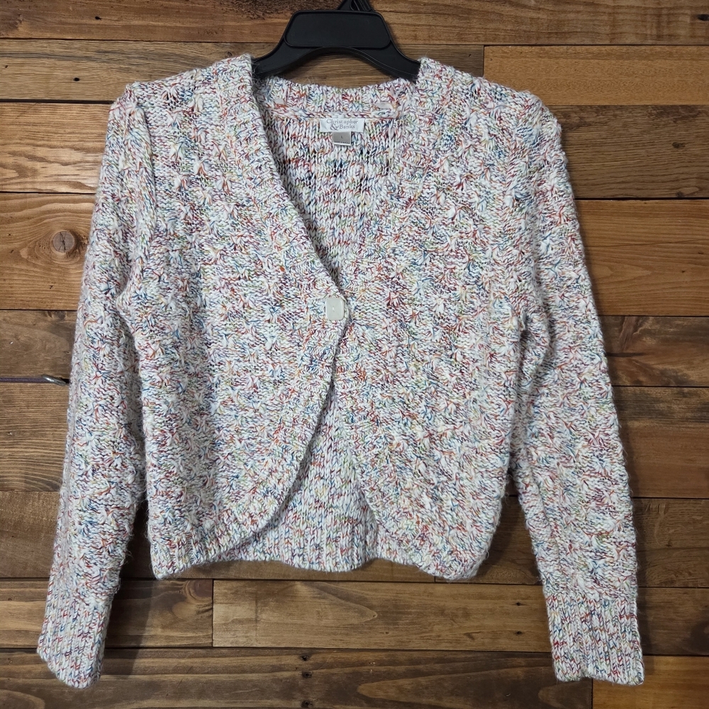 Chunky Confetti Knit Sweater Christopher & Banks Cropped Cardigan Boho Sz L